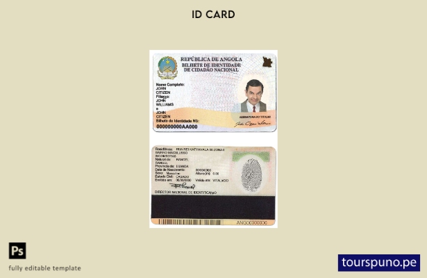Plantilla de identificación de Angola lista para imprimir